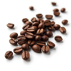 Scattered Coffee beans on a White Background