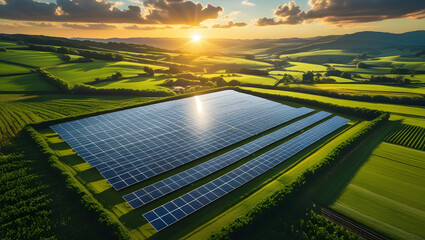 "Expansive Aerial View of a Sustainable Solar Power Plant &ndash; Rows of Photovoltaic Panels Harnessing Clean Energy for a Greener Future"







