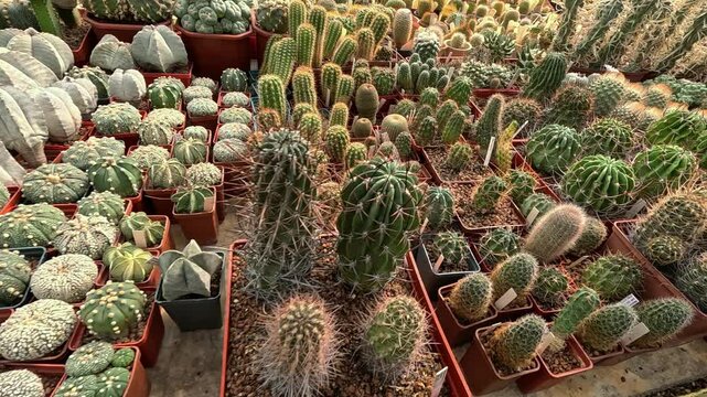 Different types of cacti in spring in the botanical collection, Odessa