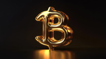 A sleek, polished gold pound symbol with a liquid-metal effect, displaying soft neon reflections