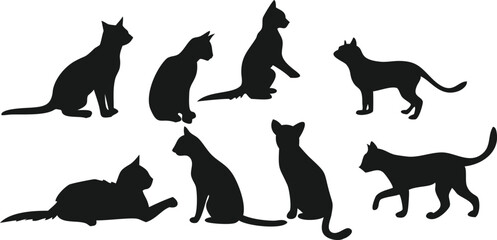 Simple Black Cat Silhouettes in Various Poses