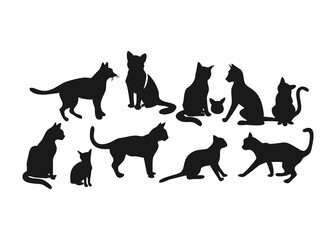 Simple Black Cat Silhouettes in Various Poses