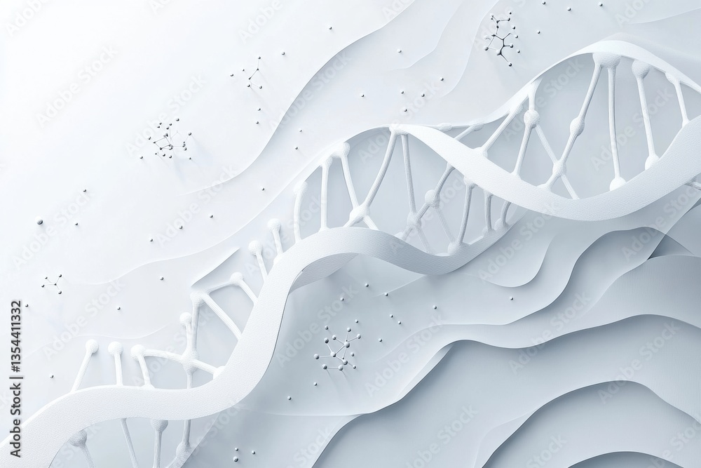 Aufkleber Futuristic science-inspired paper cut background featuring molecular structures and DNA helixes in a sleek and clean design