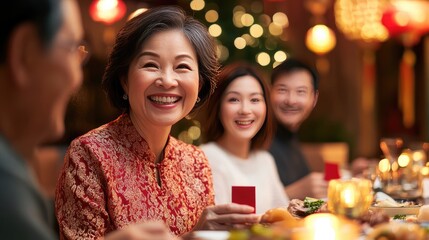 Happy family enjoying a festive dinner