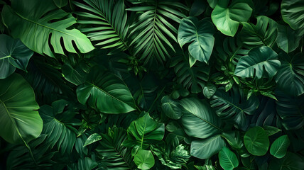 Naklejka premium Lush Green Tropical Leaves Background