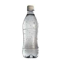 A clear, isolated plastic bottle of cold mineral water