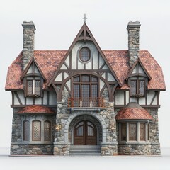 A charming two story tudor style house with stone facade