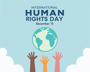 International Human Rights Day Banner with Earth and Diverse Hands.