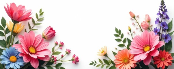 Floral arrangement on white background with mixed flowers, , floral arrangement