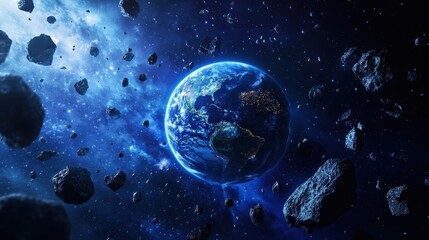 Naklejka premium Earth from Space with Asteroids