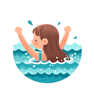 swimming girl in blue water clip art preview