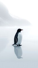 Obraz premium Adelie penguin standing on ice in a serene Antarctic landscape