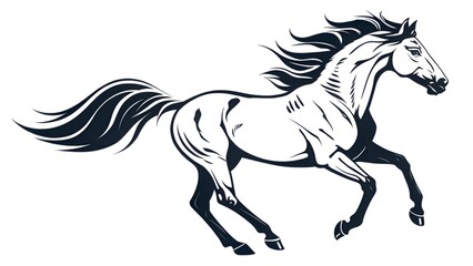 Obraz premium A black and white vector illustration of a horse running or galloping. 