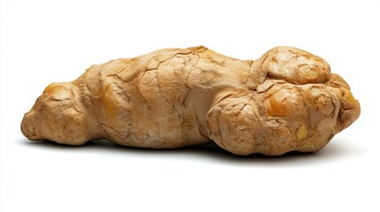 Fototapeta premium Single Piece of Brown Ginger Root on White Background