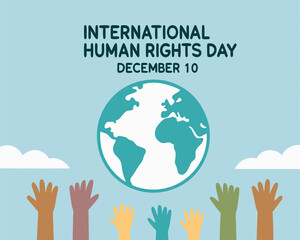 International Human Rights Day Banner with Earth and Diverse Hands.