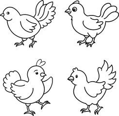 Fototapeta premium Hand Drawn Chicken Illustrations Black and White Farm Animal Vector Set line art coloring page 