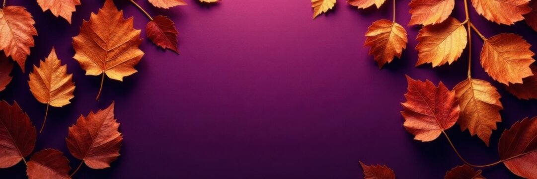 Ornate pattern of dried orange metallic leaves on a rich plum purple hue , dried orange metallic leaves, plum purple, nature inspired art