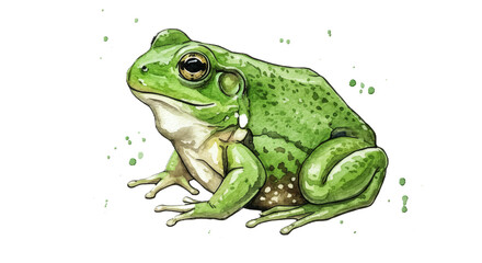 Fototapeta premium Watercolor Green Frog Illustration. Hand painted Realistic Amphibian Art White Background for Nature and Wildlife Design