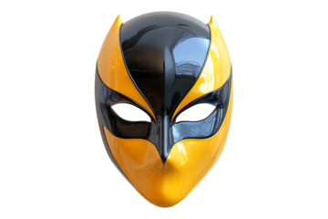 Black and yellow hero mask with glossy finish Isolated on Transparent Background PNG Image.