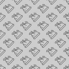 Fried chicken line seamless pattern, thanksgiving day theme. Vector graphics. Hot turkey on plate sign with background, repeat line icon.