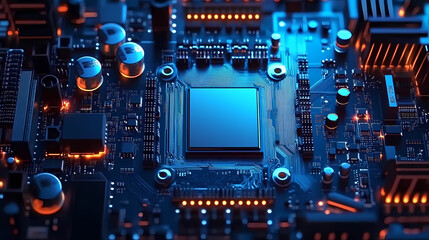 Close-up of Blue Electronic Circuit Board