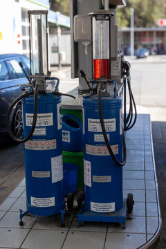 Two-stroke fuel dispensers at gas station in &Ouml;tztal, Austria, March 19, 2025