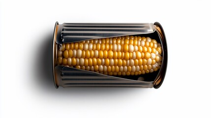 A Creative Still Life of Corn on the Cob Trapped in an Aluminum Can