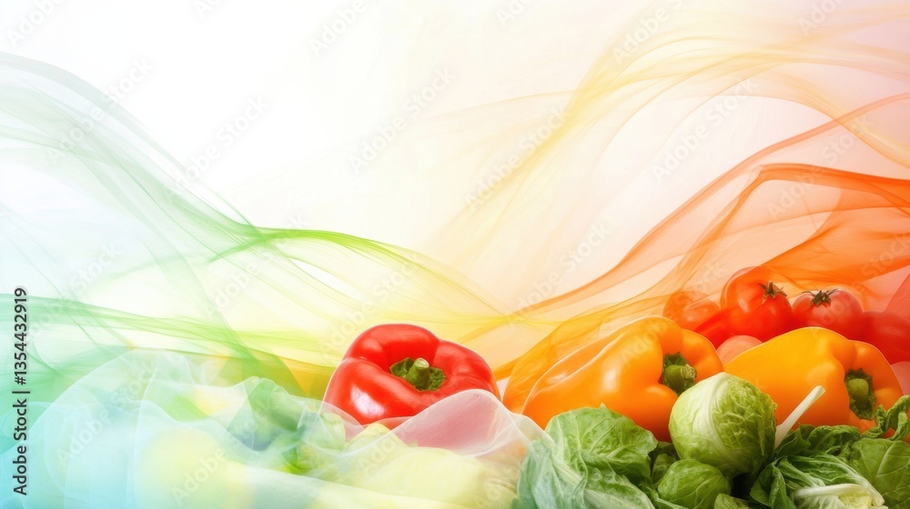 Poster dynamic wave of fresh groceries exhibits vibrant colors and smooth gradients with motion blur enhanc