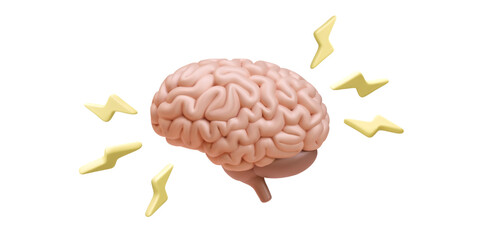 3d Realistic brain with flash isolated on white background. Vector illustration
