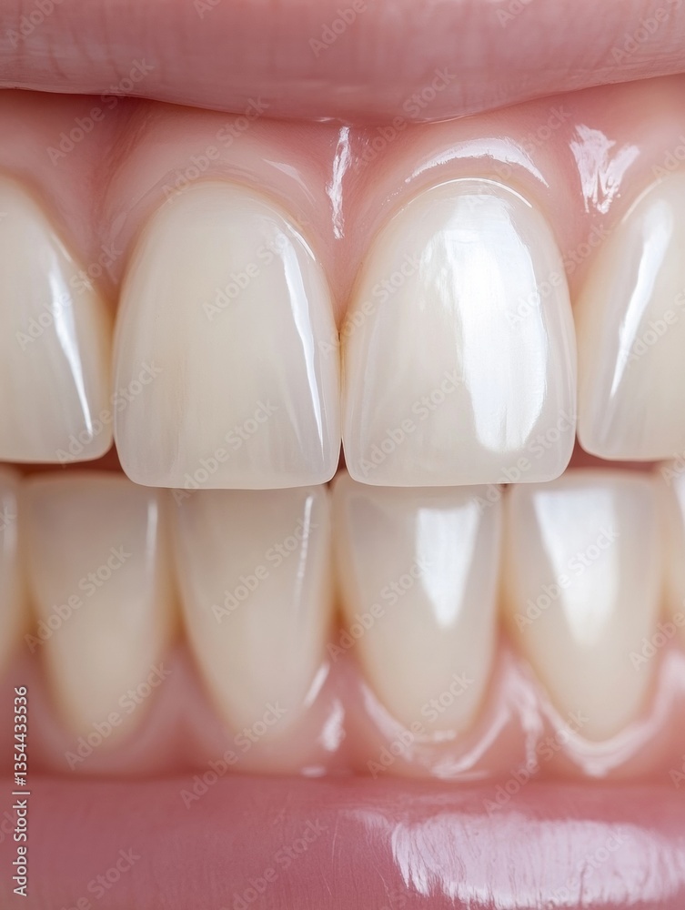 Poster close up of flawless white teeth enhanced with ceramic veneers on a clean background showcasing soft