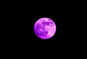 Fototapeta premium Cratered vibrant purple moon dominates a dark, starry night sky, space, satellite