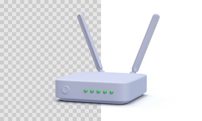 White 3d realistic wifi router isolated on transparent background. Vector illustration