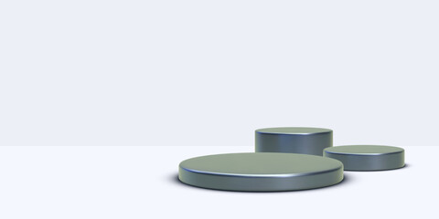 Abstract 3D room with set of realistic cylinders. Minimal scene for product display mockup presentation. Vector illustration