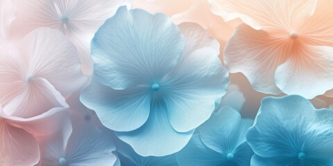 Soft-Colored Flowers with Light Blue and Pink Petals on Blended Background for Harmonious and Fresh Decorative Image