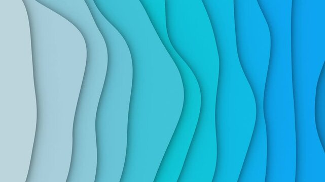 3D animation - Looped animated abstract background of light blue wavy paper cutouts
