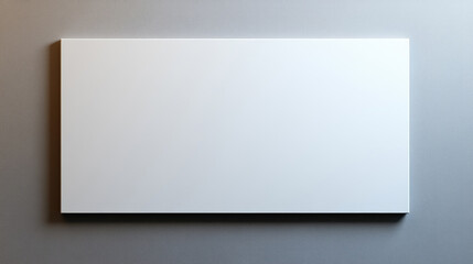 Horizontal blank white canvas on gray textured wall, minimalist interior concept for advertising, artwork or signage display, clean and modern design with subtle lighting and shadows