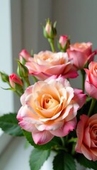 Soft focus on floral arrangements with natural colors, floral, stems