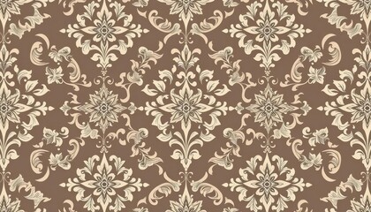 Obraz premium Elegant neutral damask wallpaper, intricate seamless textile pattern, modern, wall covering