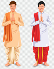Fototapeta premium Bengali New Year, Men in Traditional Dhoti Kurta, Happy Durga puja 