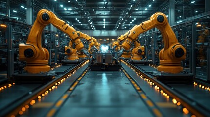 Futuristic Factory: Robotic Assembly Line in a Modern Manufacturing Plant