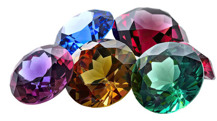 Fototapeta premium Glittering Gems: A dazzling collection of radiant gemstones, showcasing a spectrum of vibrant colors and intricate facets, reflecting light and elegance.