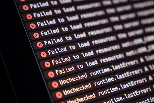 multiple javascript console errors displayed on screen showing failed to load resource and unchecked runtime issues during web development debugging