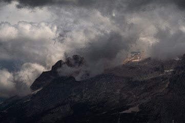 nature sceneriesinside the Sass Pordoi, Sella mountain range, Dolomites, Val di Fassa, Italy
