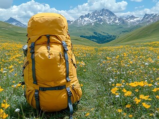Yellow Backpack for Mountain Meadow Hike.
