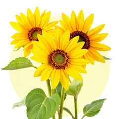 Fototapeta premium Vibrant sunflowers isolated on white backdrop, sunny botanical arrangement, flora, isolated