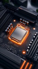 Obraz premium Illuminated CPU on Motherboard.
