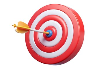 3d target with arrow in bullseye, icon isolated on white background