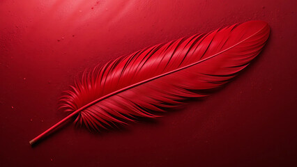 Red feather on metallic crimson background.