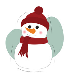 snowman in red christmas hat and scarf