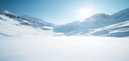 Bright Winter Landscape Scenery with Snow Covered Mountains and Clear Sky